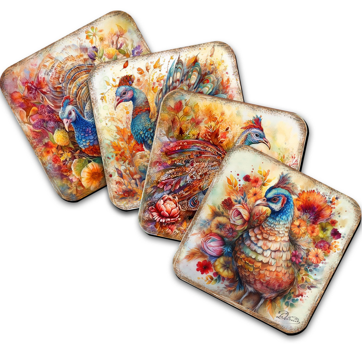 G.DeBrekht Turkey Cork-Backed Coasters, Set of 4