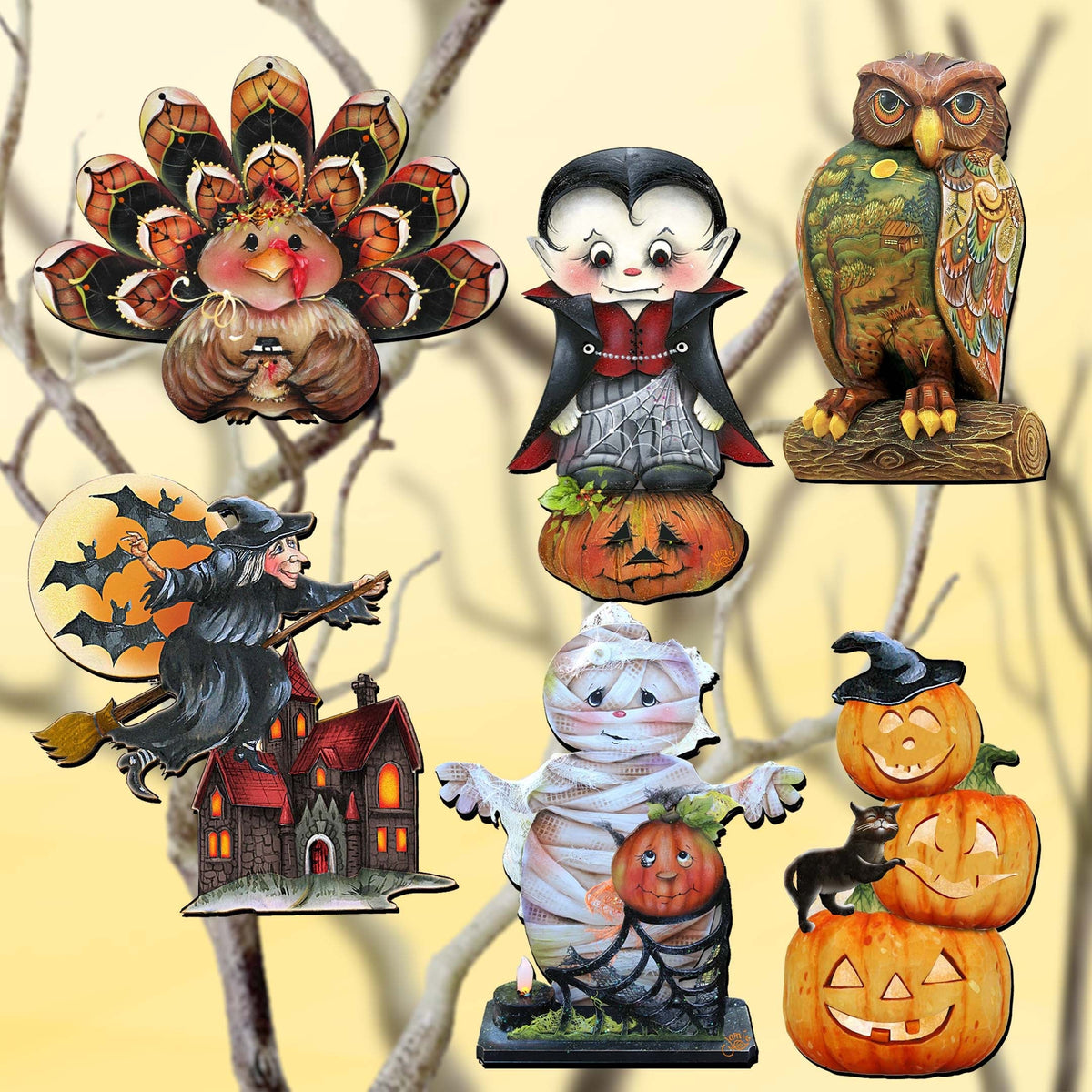 Happy Halloween Wooden Clip-On Ornaments, Set of 6