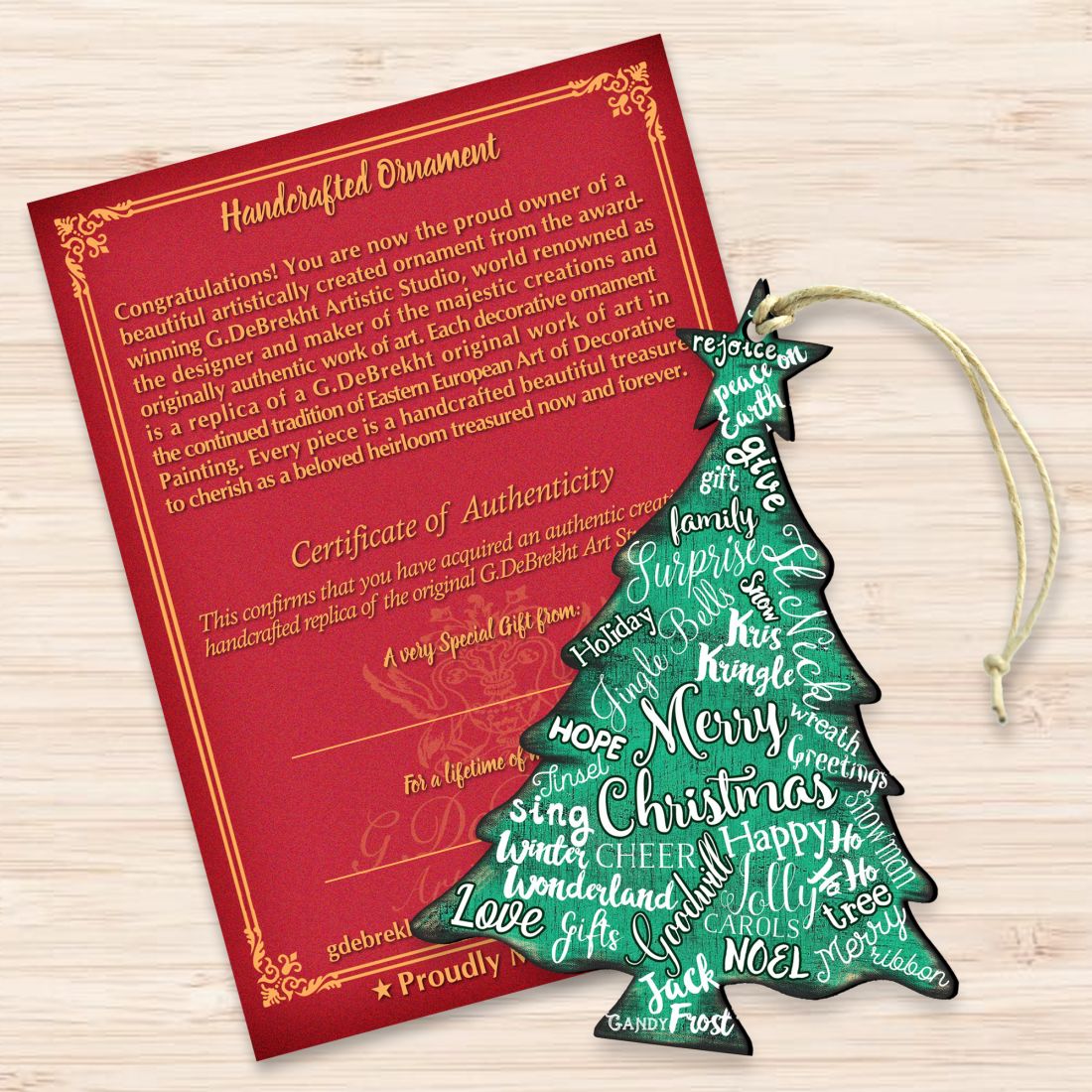 G.DeBrekht Merry Christmas Tree Ornaments, Set of 2