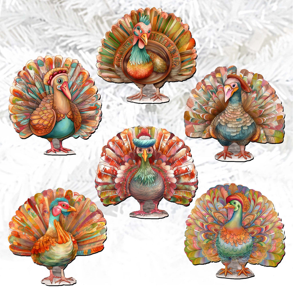 G.DeBrekht Turkey Clip-On Decorations, Set of 6