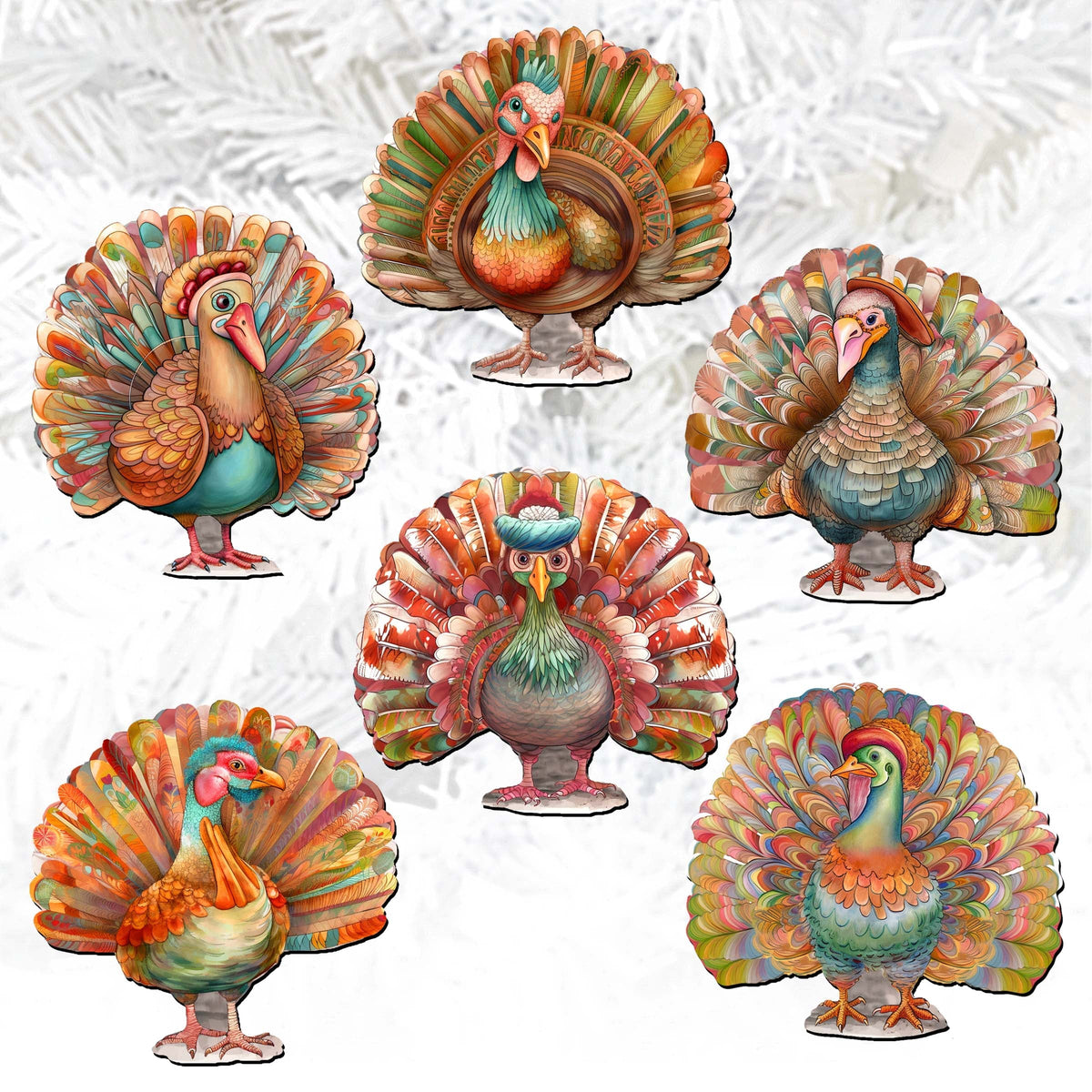 G.DeBrekht Turkey Clip-On Decorations, Set of 6