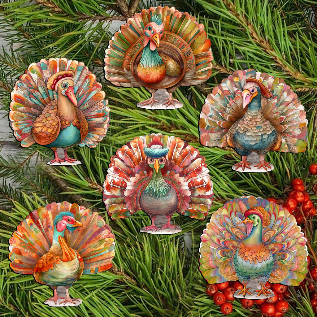 G.DeBrekht Turkey Clip-On Decorations, Set of 6