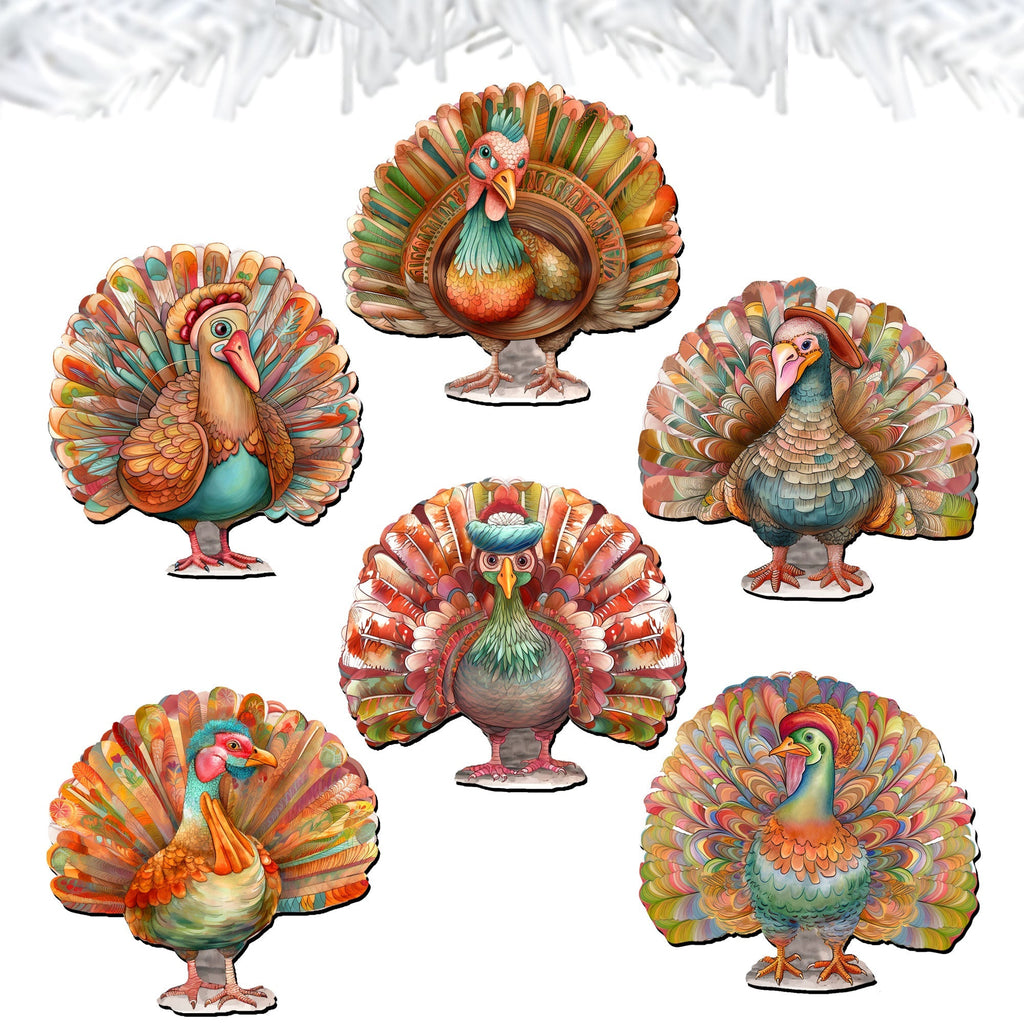 G.DeBrekht Turkey Clip-On Decorations, Set of 6