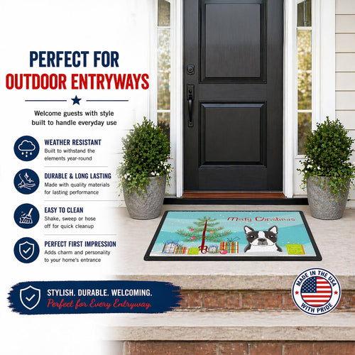 Christmas Tree & Boston Terrier Doormat, 24 × 36 in
