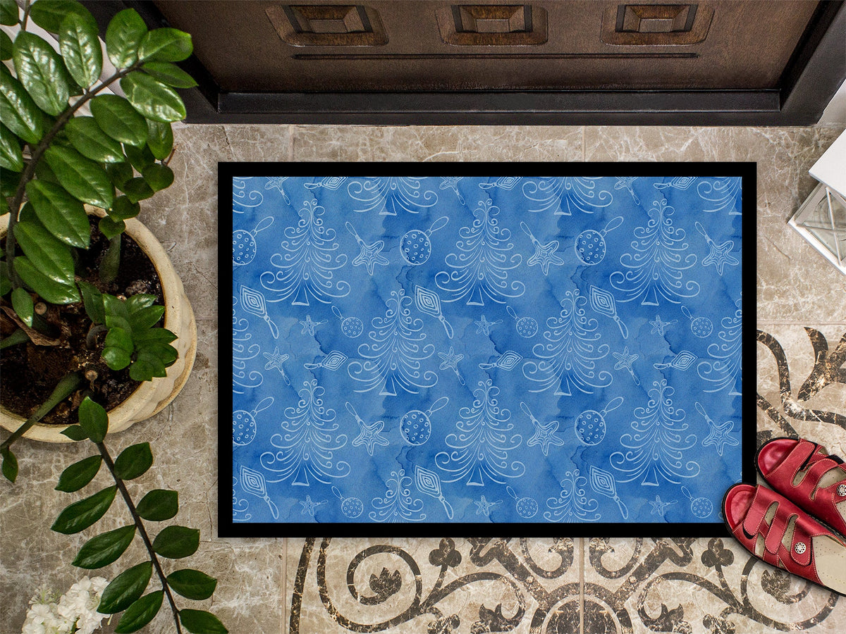 Watercolor Christmas Trees & Ornaments Doormat, 18 × 27 in