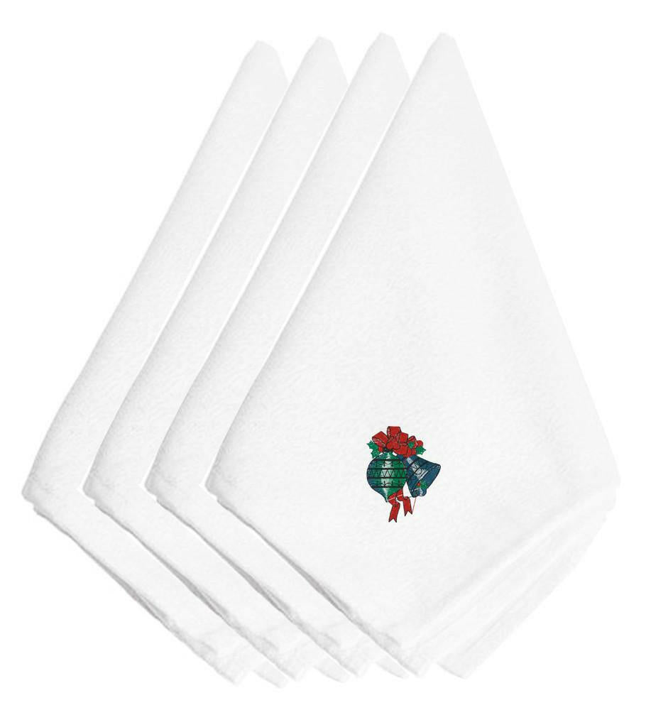 Red & Green Ornament Embroidered Napkins, Set of 4
