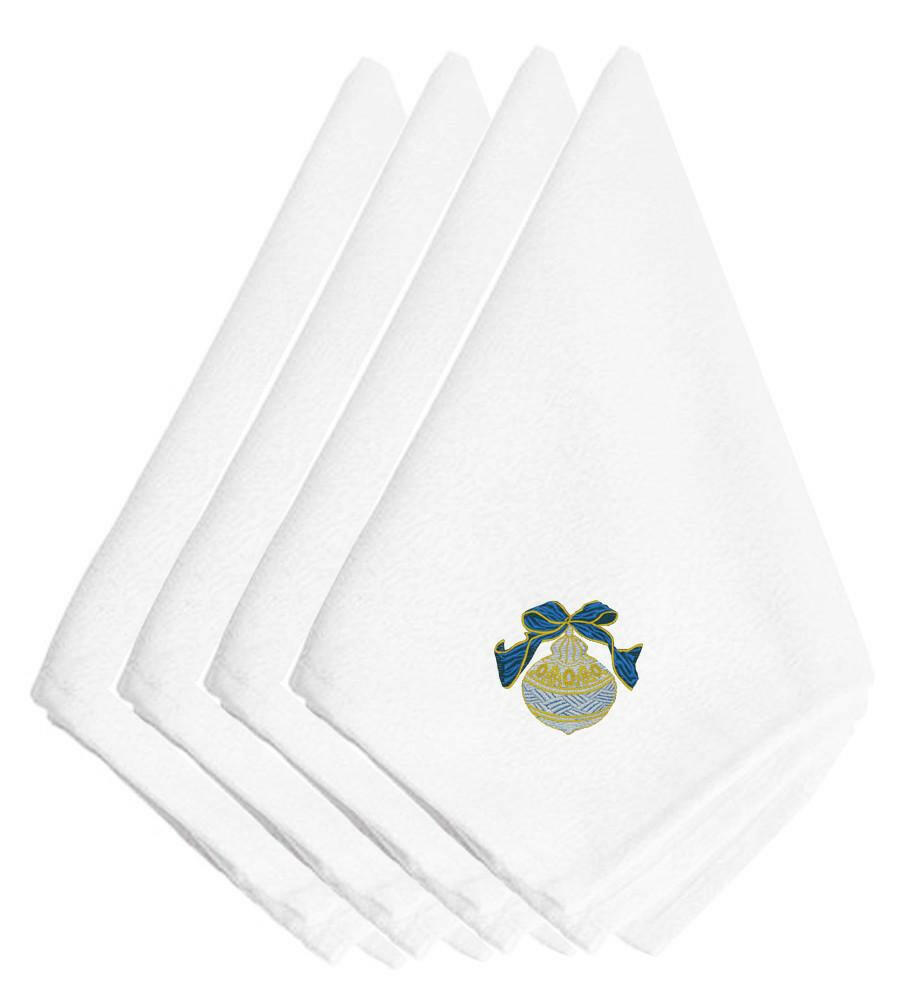 Blue & Gold Ornament Embroidered Napkins, Set of 4