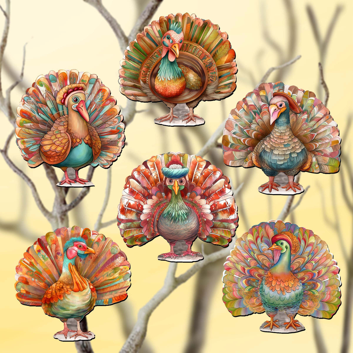 G.DeBrekht Turkey Clip-On Decorations, Set of 6