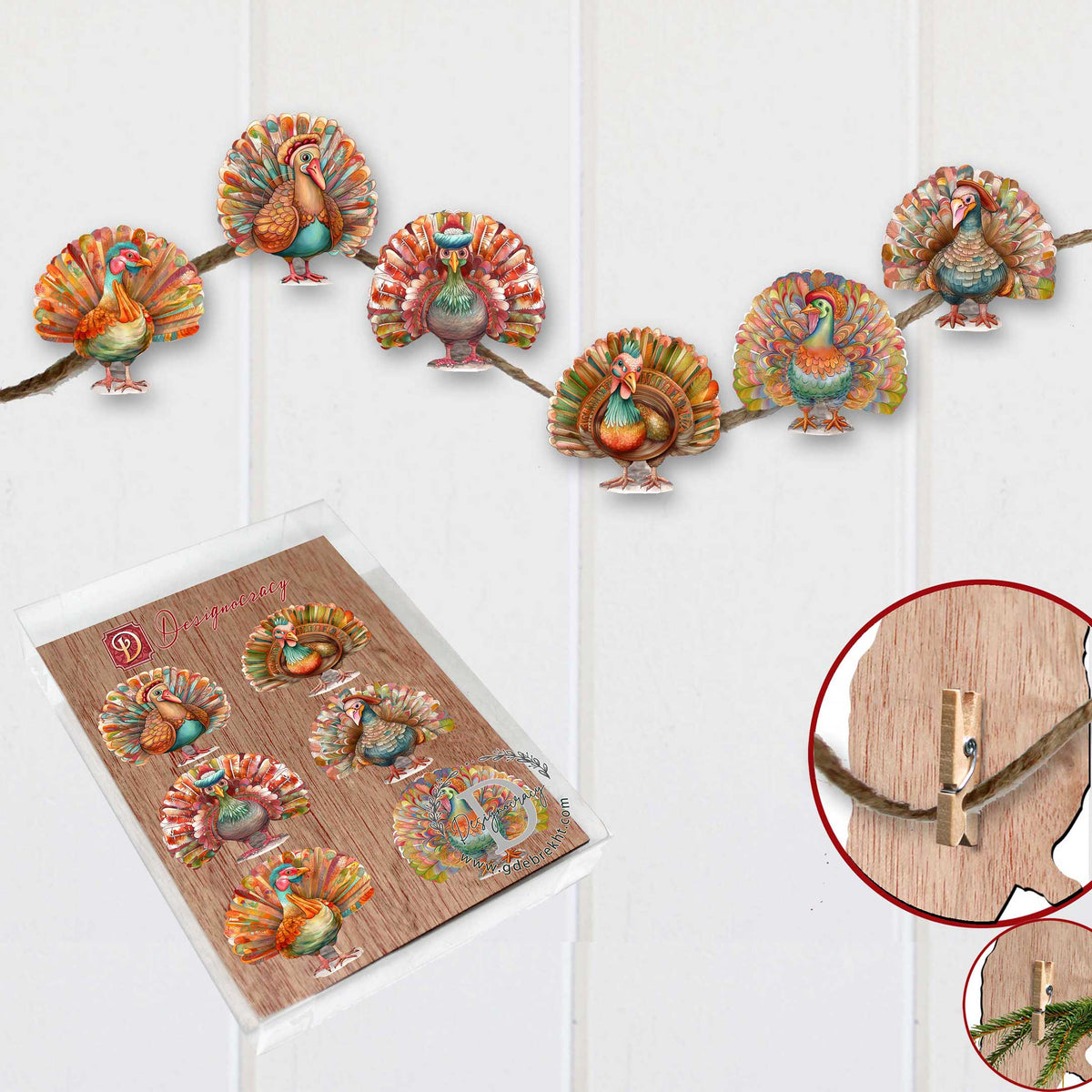 G.DeBrekht Turkey Clip-On Decorations, Set of 6