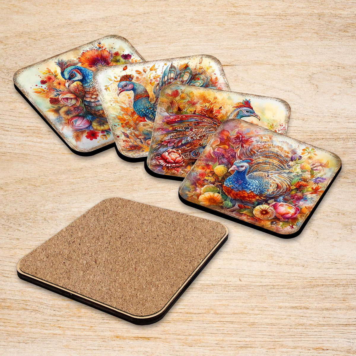 G.DeBrekht Turkey Cork-Backed Coasters, Set of 4